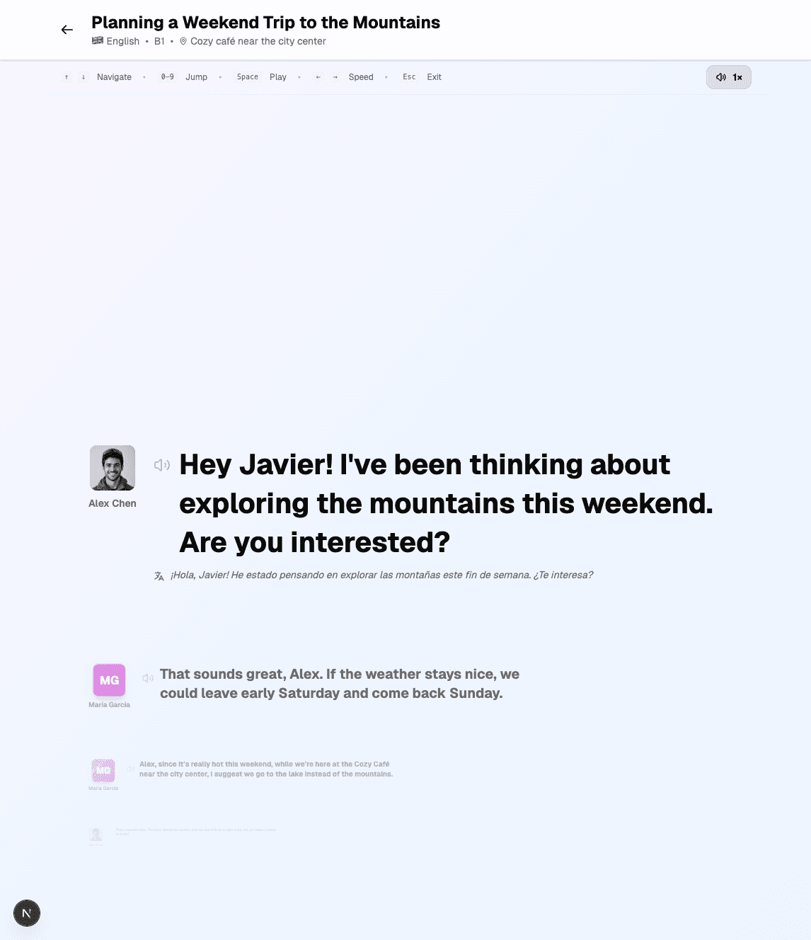 Shadowing Chat Player - Practice dialogues with AI-generated audio
